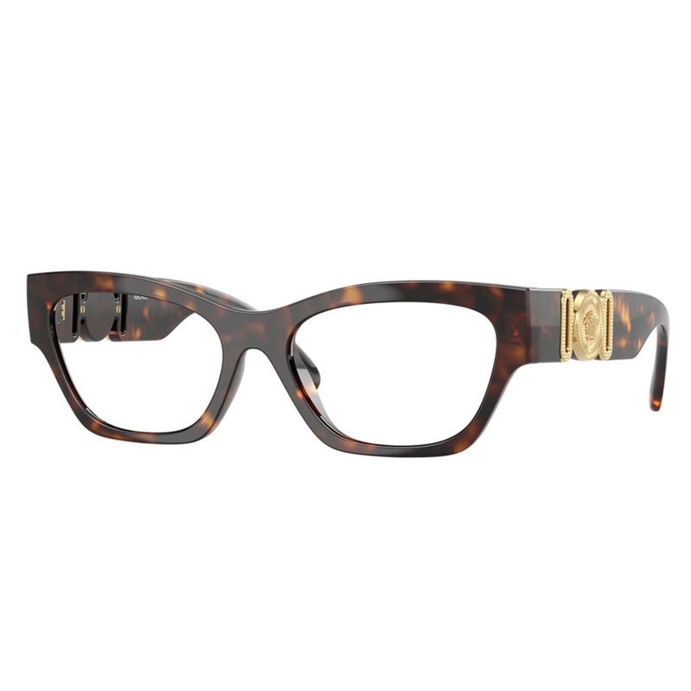 Versace Eyeglasses Cat Eye Full Rim, Havana Frame and Clear Demo Lenses Lens